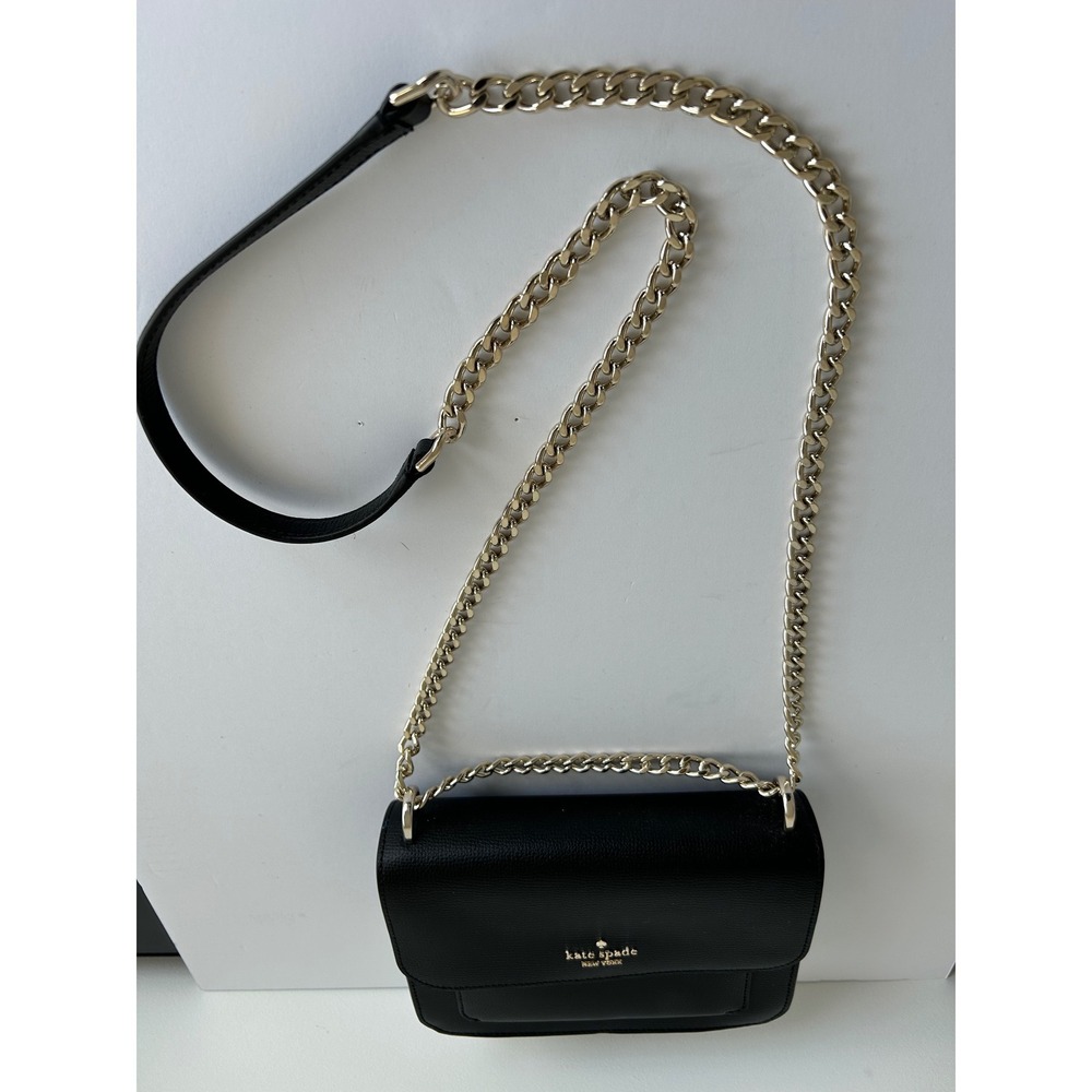 Kate Spade New York Black Pebbled Leather Crossbody Bag Gold Chain Strap - Picture 7 of 7